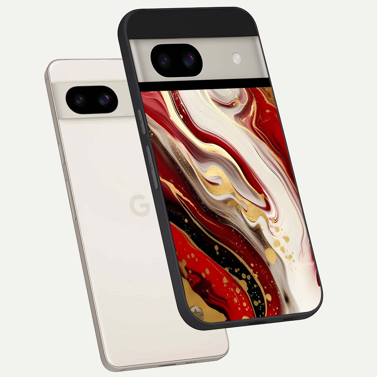  Red And White Marble back cover For Google Pixel 8A slim fit glass case with vibrant aesthetic design