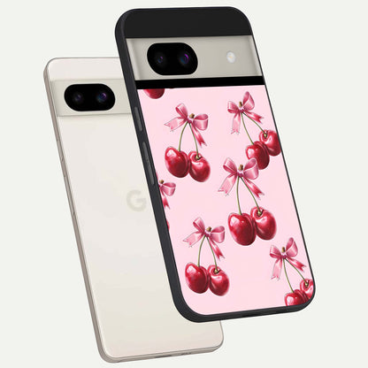  Red Cherries Pattern back cover For Google Pixel 8A slim fit glass case with vibrant aesthetic design