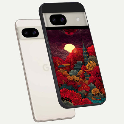 Scarlet Autumn Temple back cover For Google Pixel 8A slim fit glass case with vibrant aesthetic design