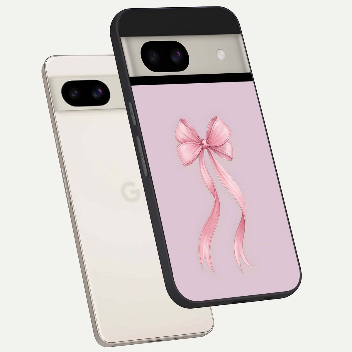  Soft Blush Bow back cover For Google Pixel 8A slim fit glass case with vibrant aesthetic design