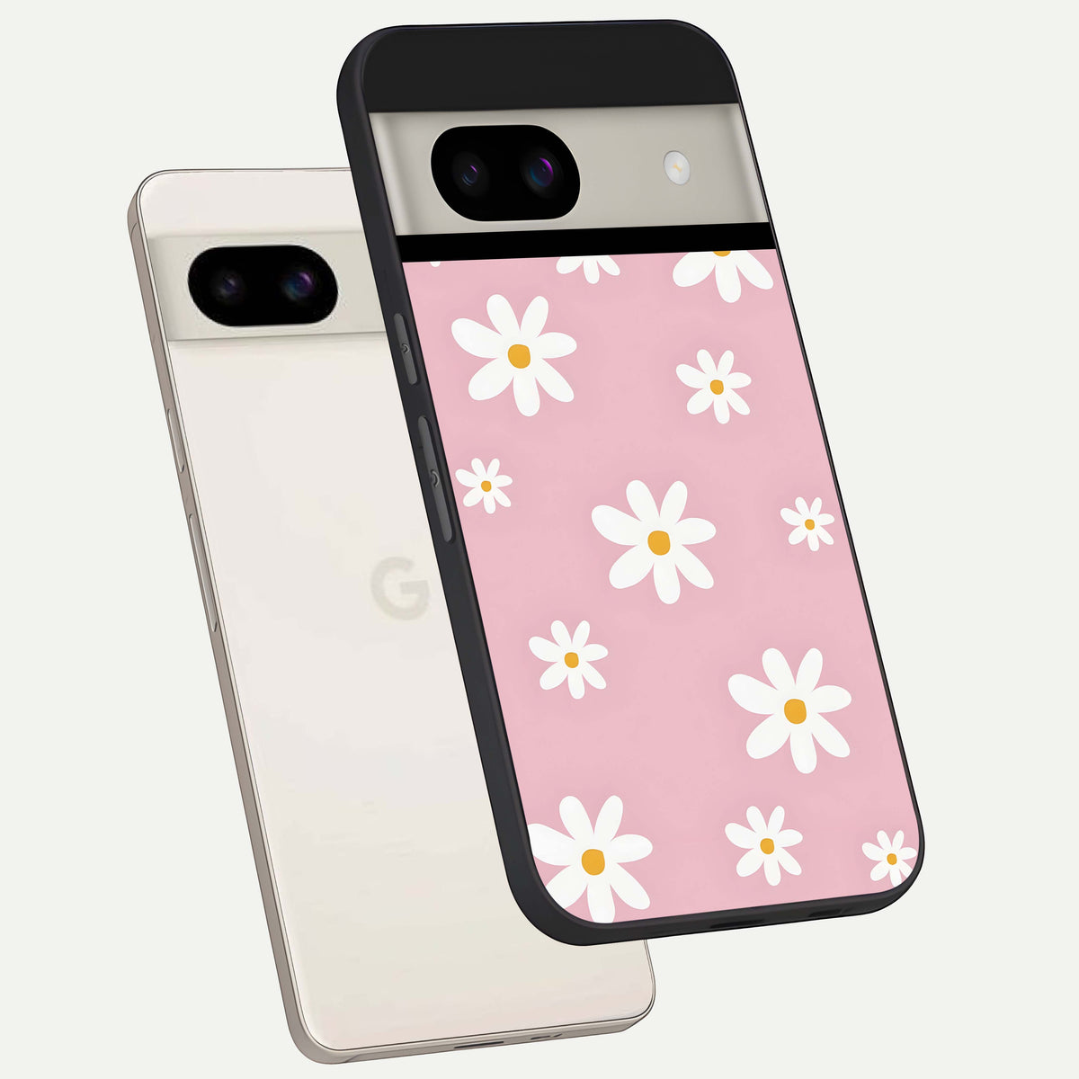  Soft Daisy Bliss back cover For Google Pixel 8A slim fit glass case with vibrant aesthetic design