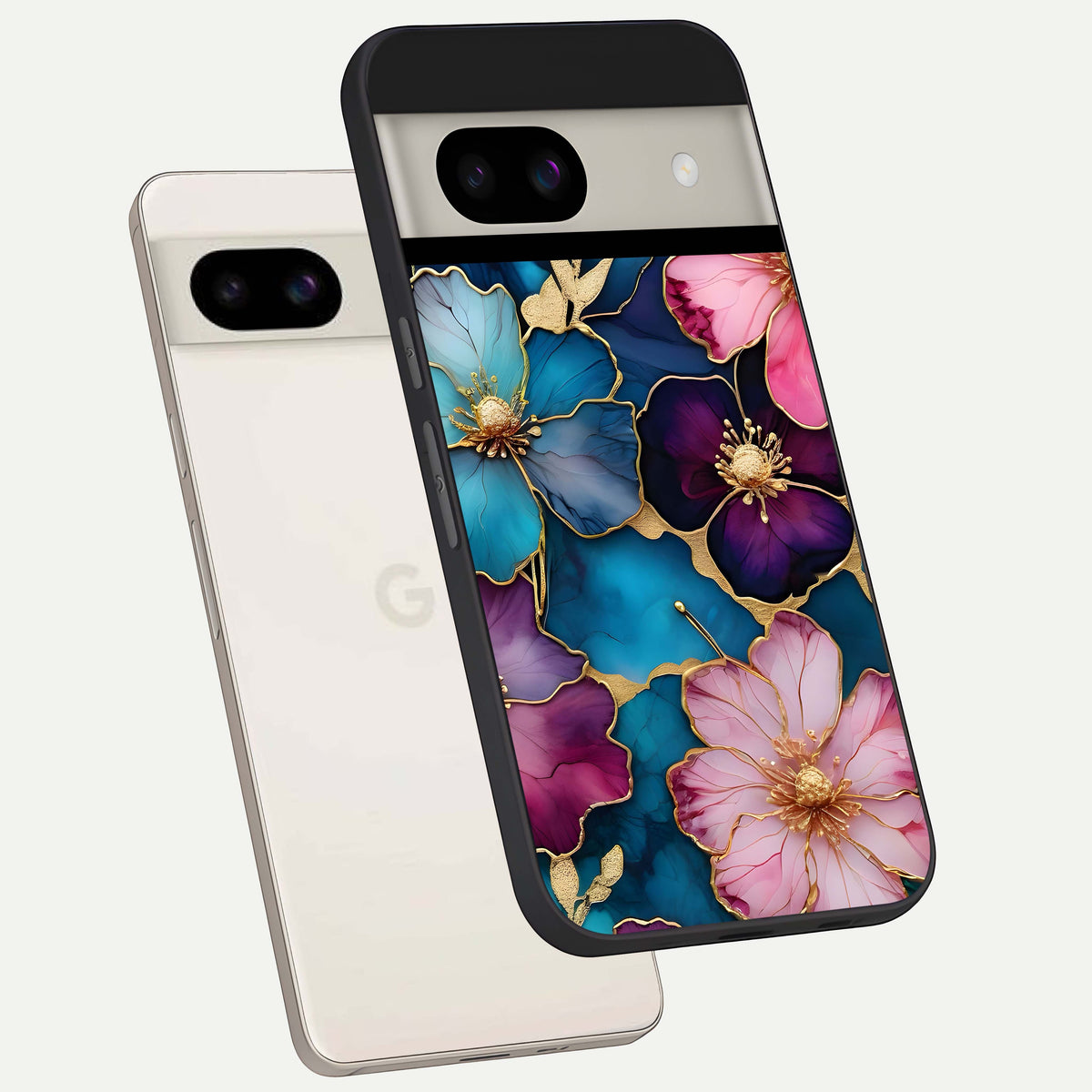  Sparkle Floral back cover For Google Pixel 8A slim fit glass case with vibrant aesthetic design