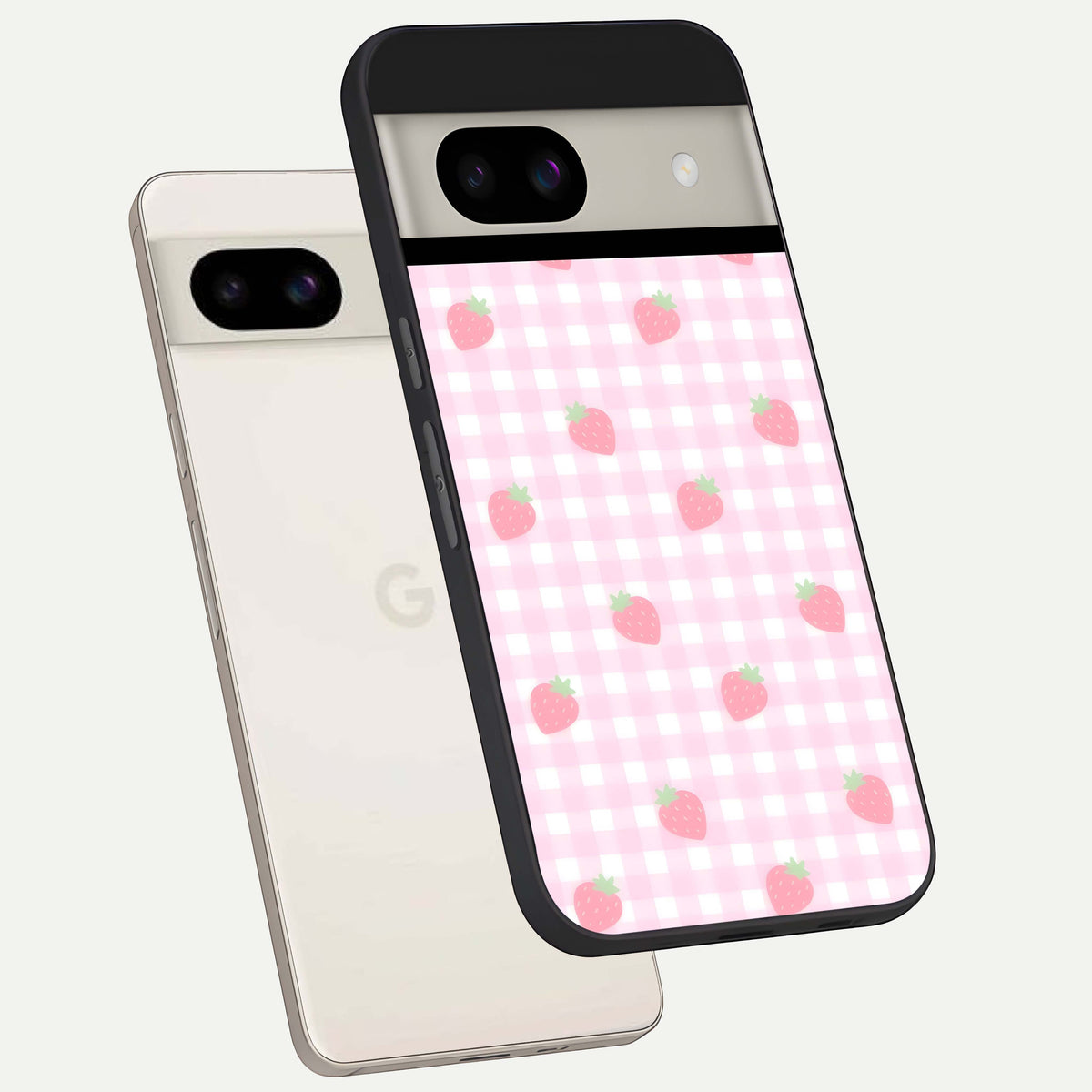  Strawberry Picnic Love back cover For Google Pixel 8A slim fit glass case with vibrant aesthetic design