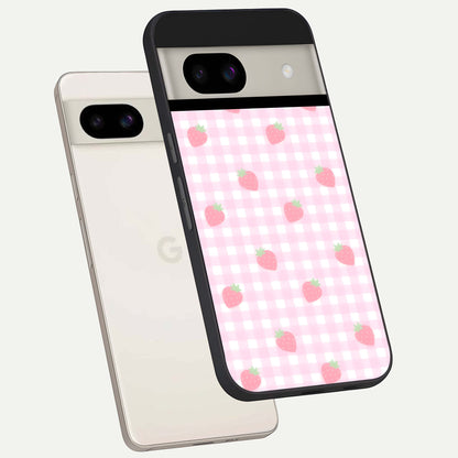  Strawberry Picnic Love back cover For Google Pixel 8A slim fit glass case with vibrant aesthetic design