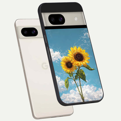  Sunlit Daisy Glow back cover For Google Pixel 8A slim fit glass case with vibrant aesthetic design