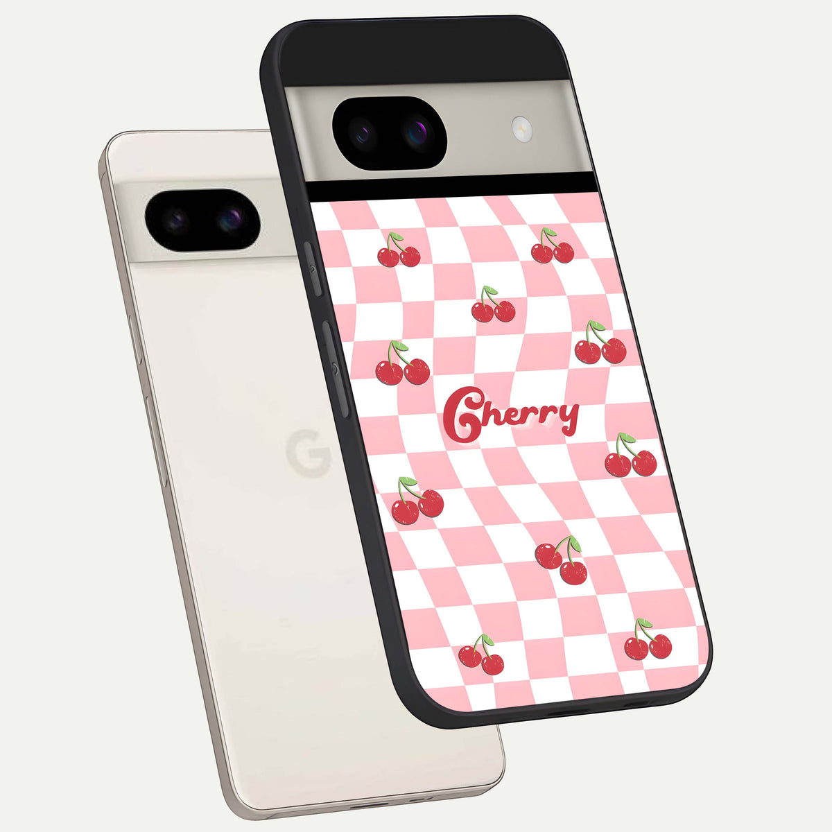  Sweet Cherry Vibes back cover For Google Pixel 8A slim fit glass case with vibrant aesthetic design