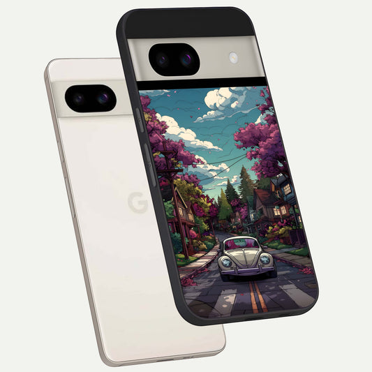  Vintage Street Drive back cover For Google Pixel 8A slim fit glass case with vibrant aesthetic design