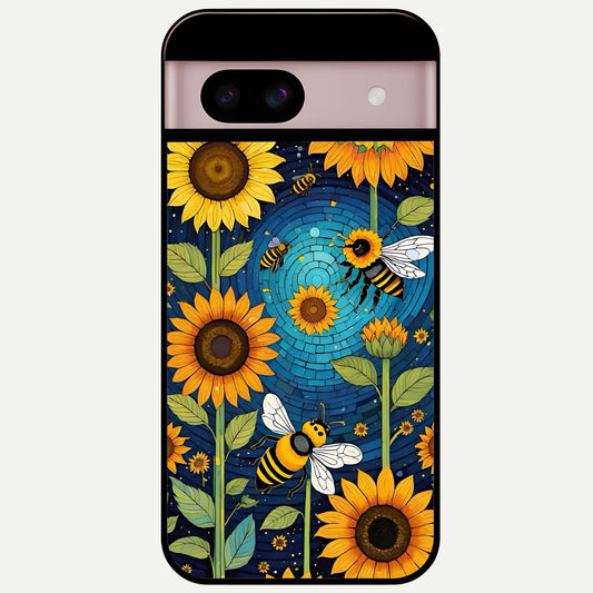  Bees And Sunflowers Glass Case For Google Pixel 8 back cover – full design glossy printed glass finish