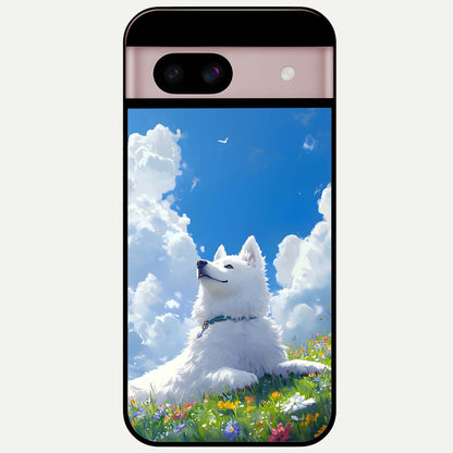  Blissful Cloud Pup Glass Case For Google Pixel 8 back cover – full design glossy printed glass finish