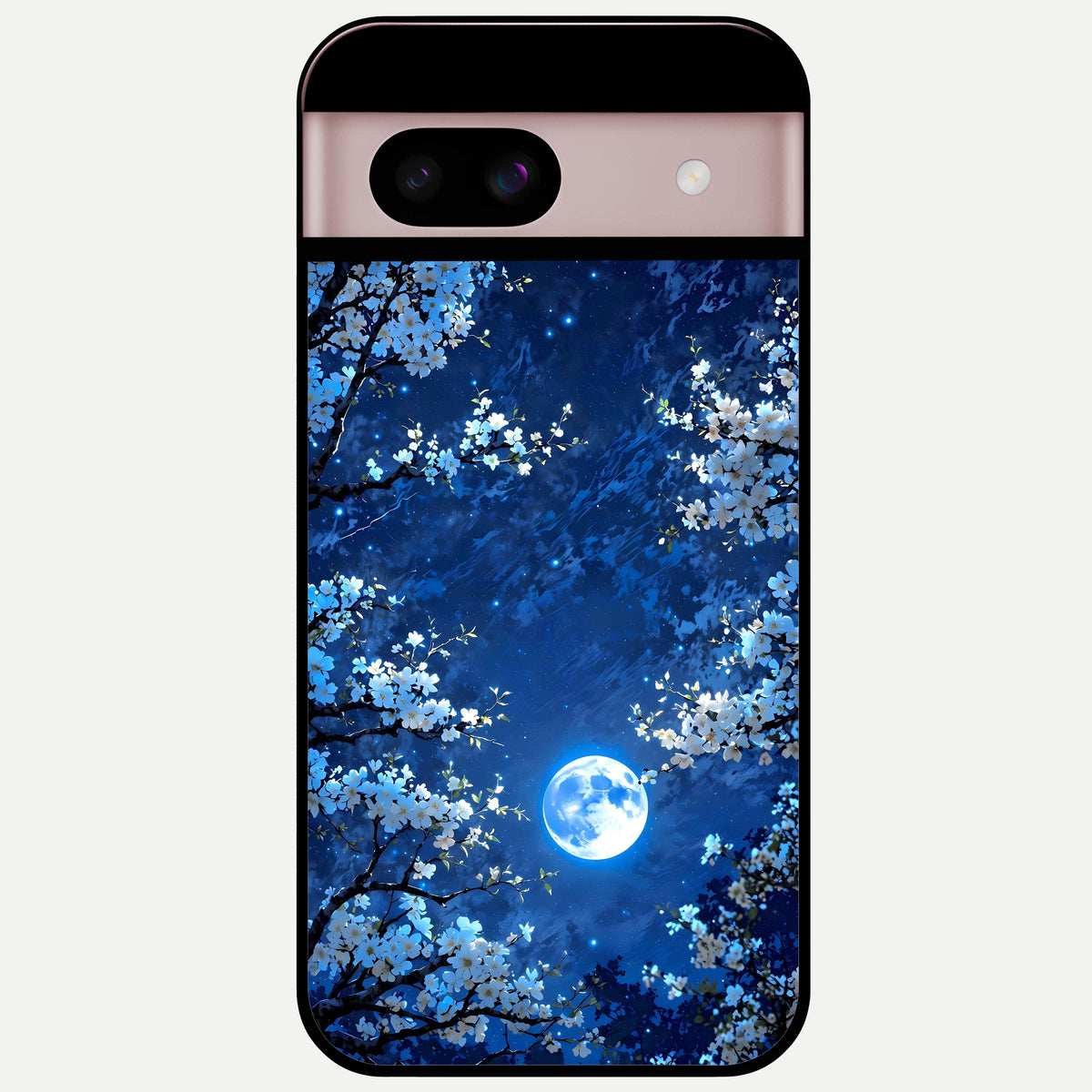  Blossom Moonlight Sky Glass Case For Google Pixel 8 back cover – full design glossy printed glass finish