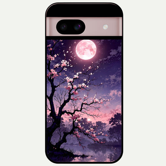  Blossom Pink Moon Glass Case For Google Pixel 8 back cover – full design glossy printed glass finish