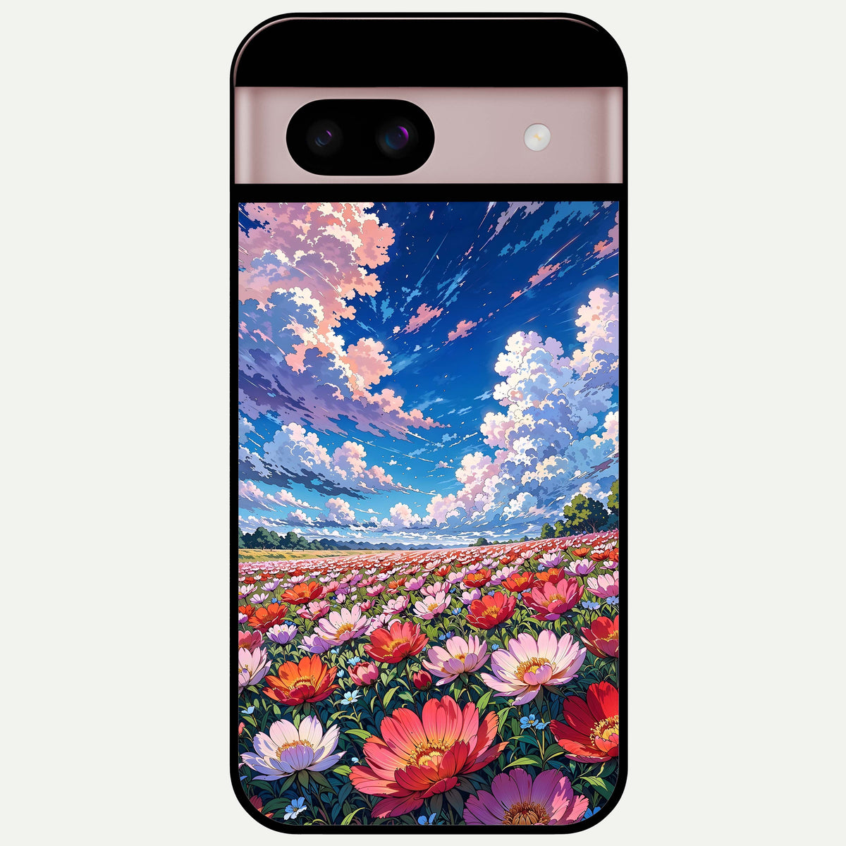  Blossom Sky Field Glass Case For Google Pixel 8 back cover – full design glossy printed glass finish