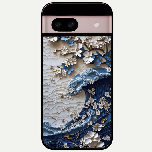  Blossom Wave Art Glass Case For Google Pixel 8 back cover – full design glossy printed glass finish