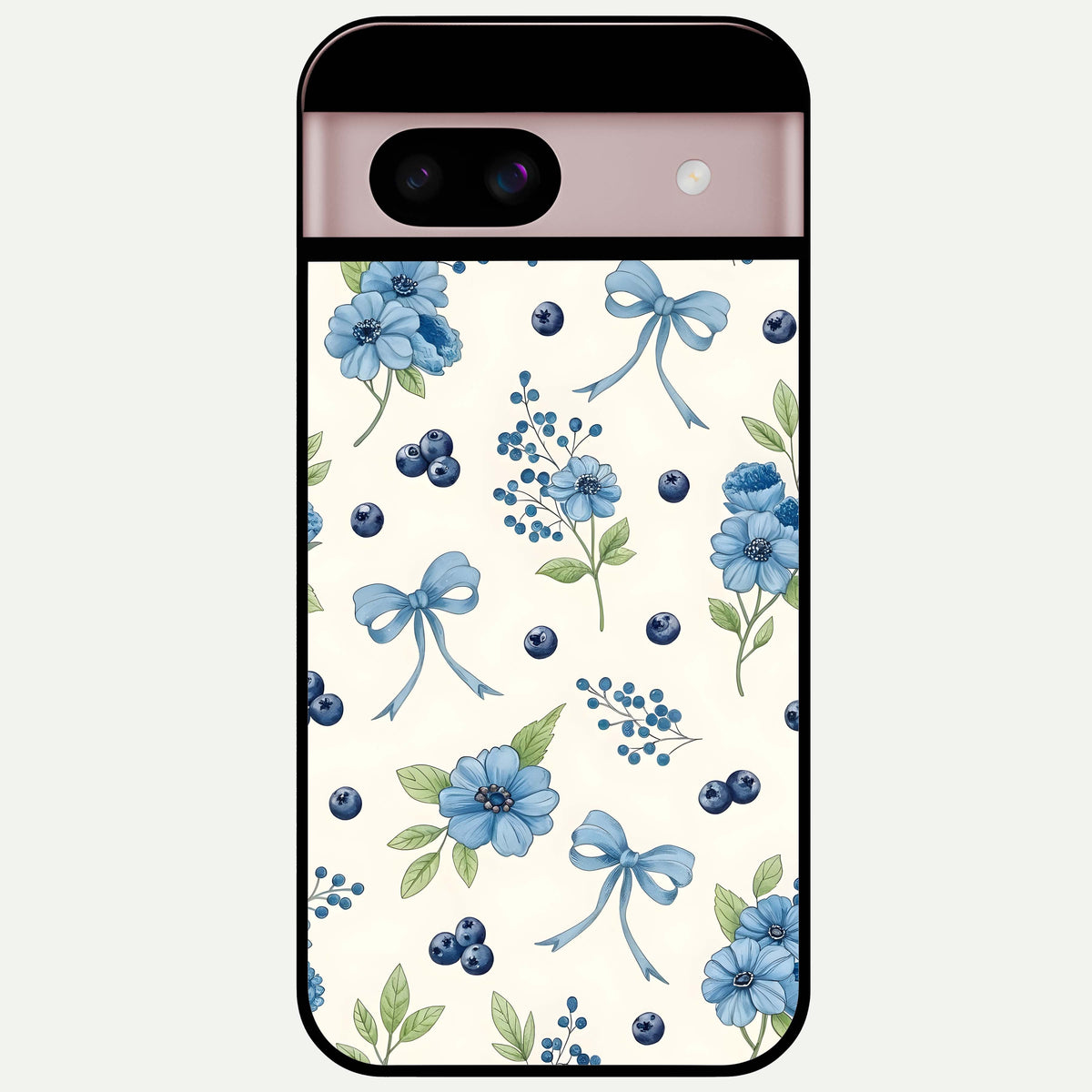 Blue Flower And Bow Glass Case For Google Pixel 8 back cover – full design glossy printed glass finish