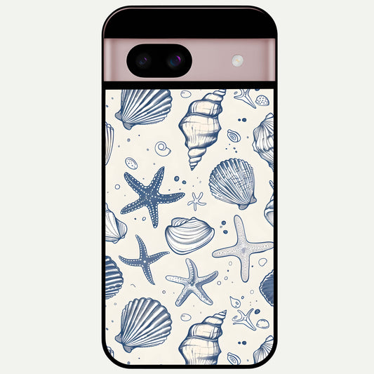  Blue Ocean Outline Glass Case For Google Pixel 8 back cover – full design glossy printed glass finish