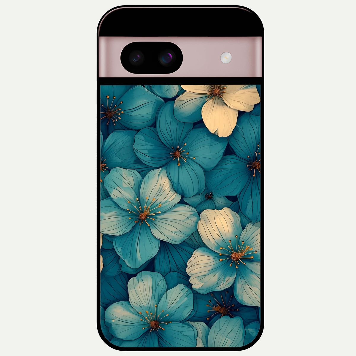  Blue Shade Floral Glass Case For Google Pixel 8 back cover – full design glossy printed glass finish