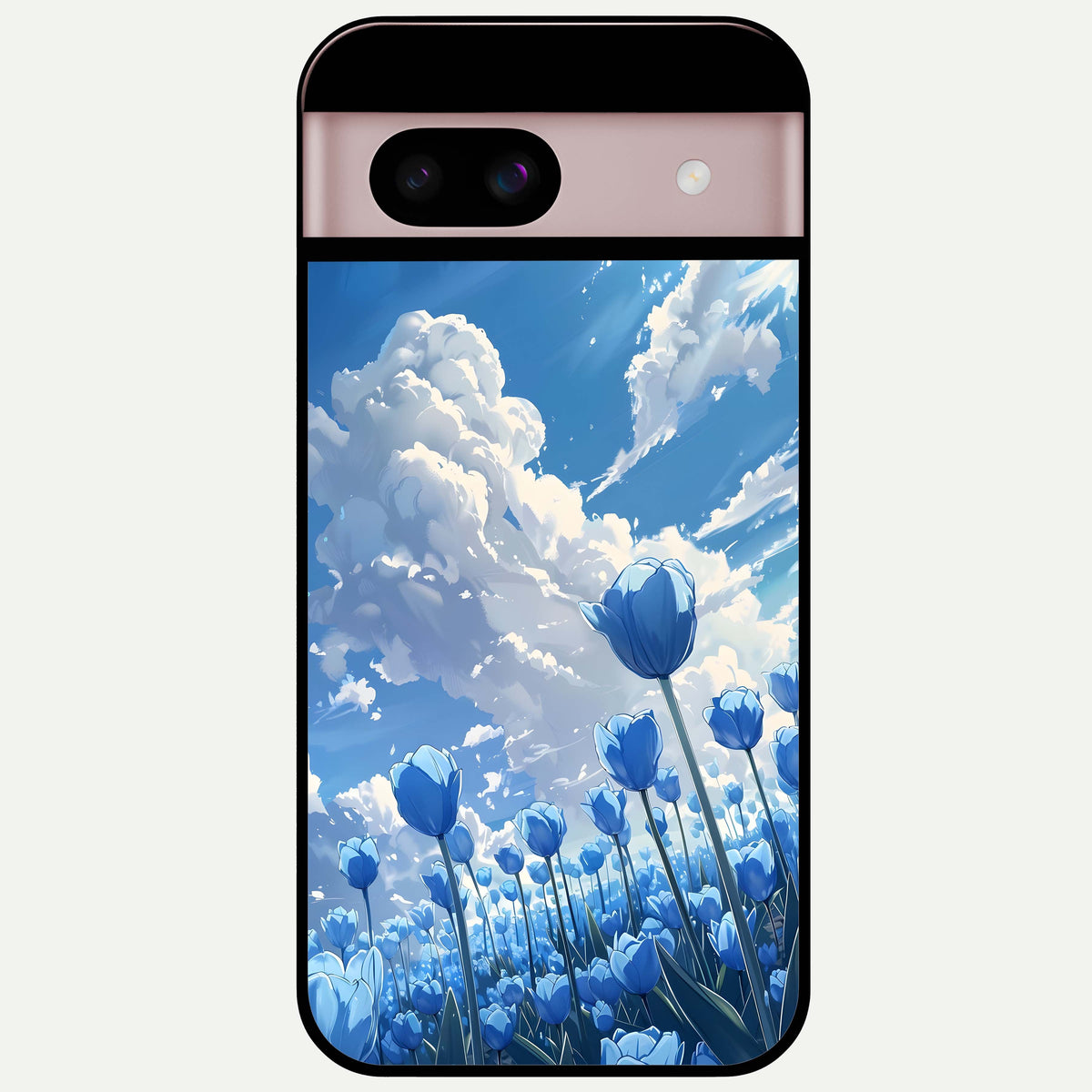  Blue Tulip Clouds Glass Case For Google Pixel 8 back cover – full design glossy printed glass finish