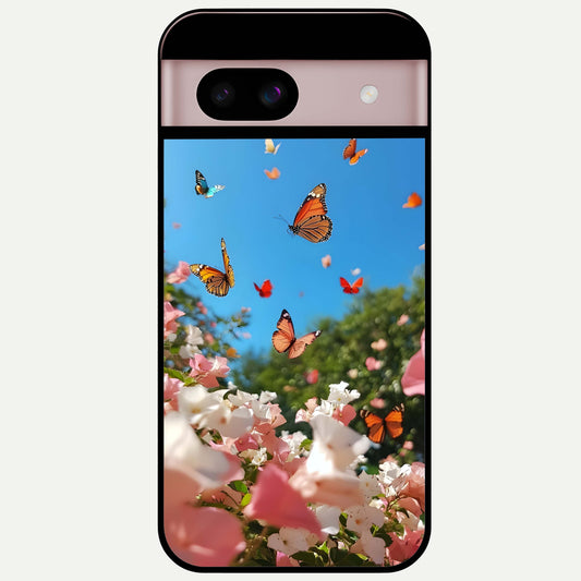  Butterflies In Bloom Sky Glass Case For Google Pixel 8 back cover – full design glossy printed glass finish