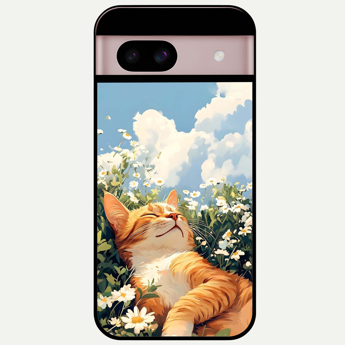  Cat And Flowers View Glass Case For Google Pixel 8 back cover – full design glossy printed glass finish
