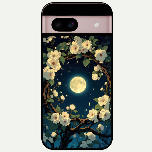 Celestial Moon And Flower Glass Case For Google Pixel 8 back cover – full design glossy printed glass finish