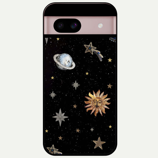  Celestial Moon With Stars Glass Case For Google Pixel 8 back cover – full design glossy printed glass finish