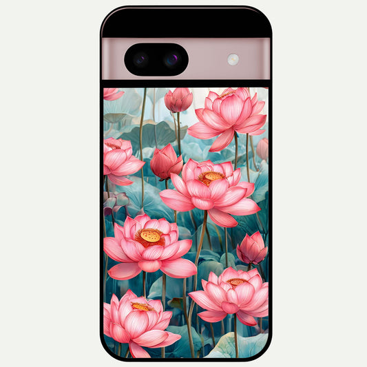  Celestial Pink Lotus Glass Case For Google Pixel 8 back cover – full design glossy printed glass finish