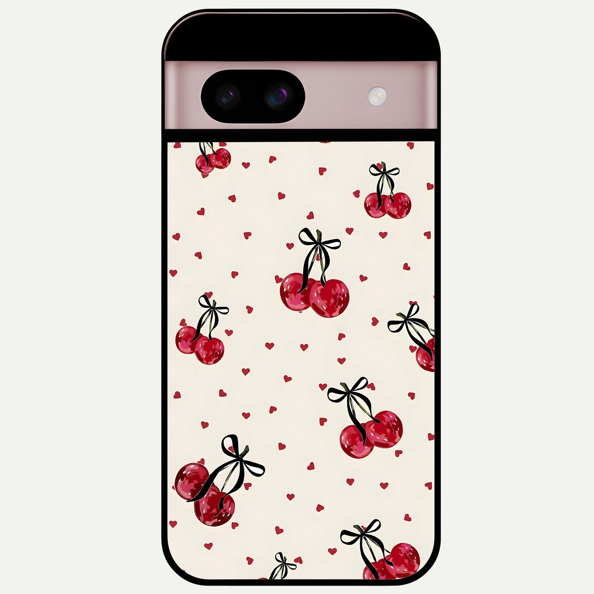 Cherry Heart Bow Glass Case For Google Pixel 8 back cover – full design glossy printed glass finish