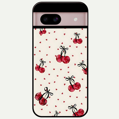  Cherry Heart Bow Glass Case For Google Pixel 8 back cover – full design glossy printed glass finish