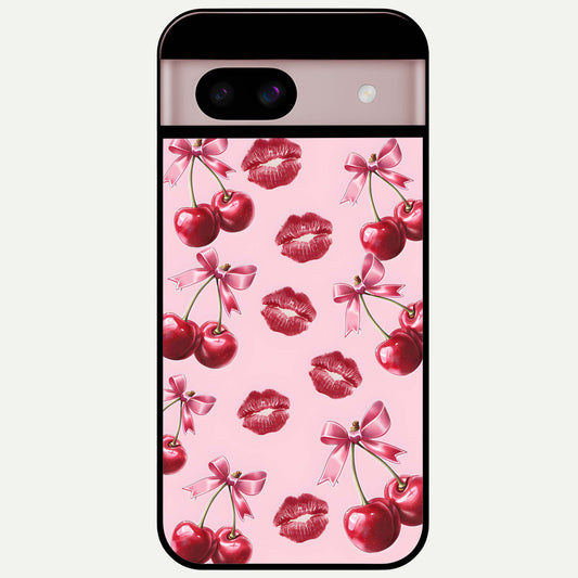 Cherry With Lips Glass Case For Google Pixel 8 back cover – full design glossy printed glass finish