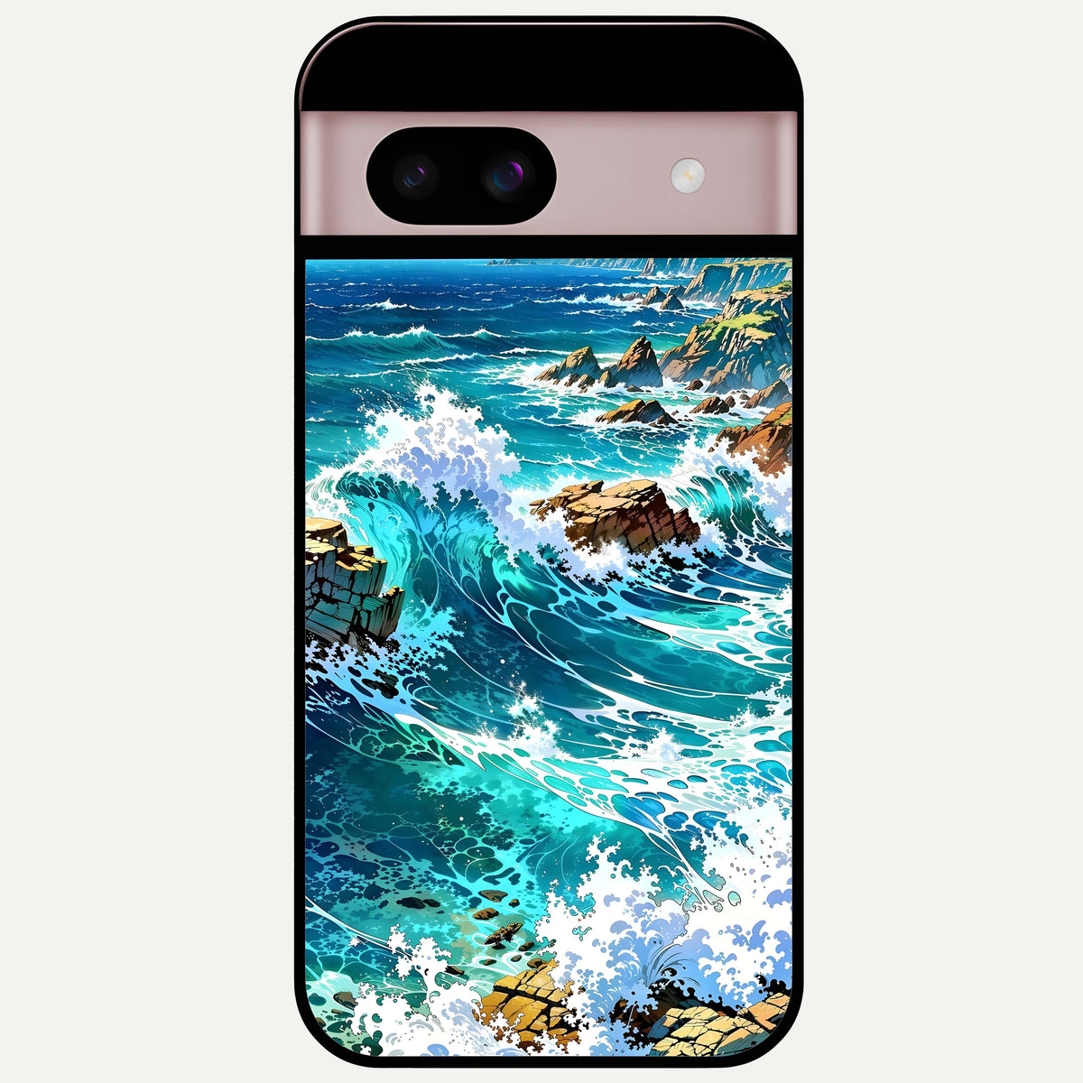  Coastal Blue Waves Glass Case For Google Pixel 8 back cover – full design glossy printed glass finish