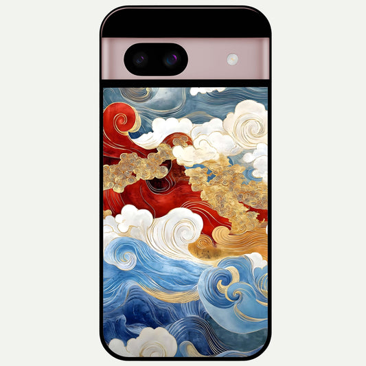  Colored Waves Glass Case For Google Pixel 8 back cover – full design glossy printed glass finish