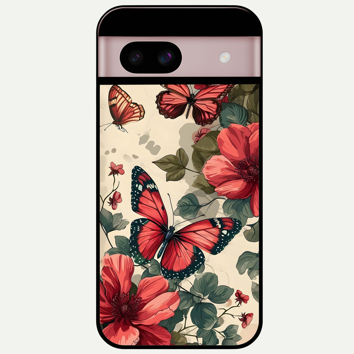  Crimson Butterfly Garden Glass Case For Google Pixel 8 back cover – full design glossy printed glass finish