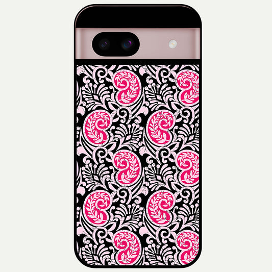  Crimson Paisley Charm Glass Case For Google Pixel 8 back cover – full design glossy printed glass finish