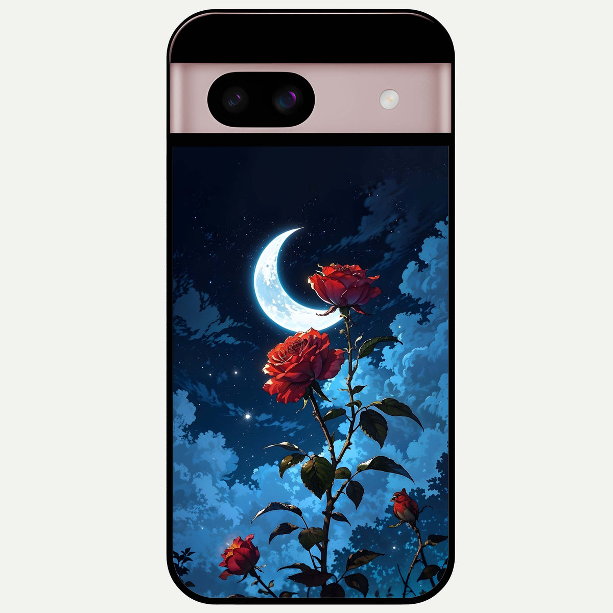  Crimson Rose Moon Glass Case For Google Pixel 8 back cover – full design glossy printed glass finish