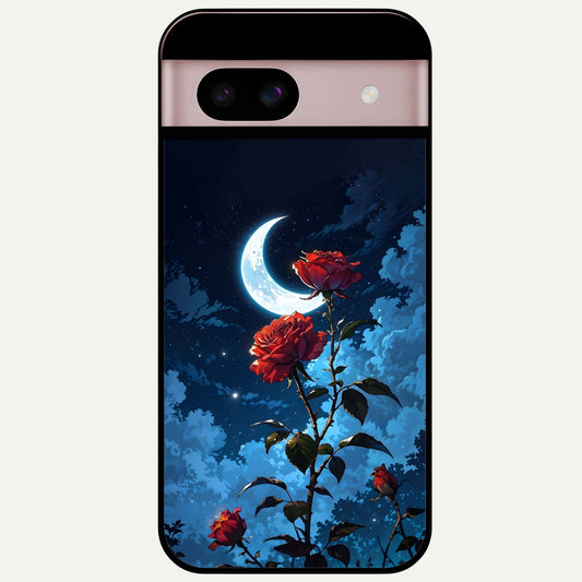  Crimson Rose Moon Glass Case For Google Pixel 8 back cover – full design glossy printed glass finish