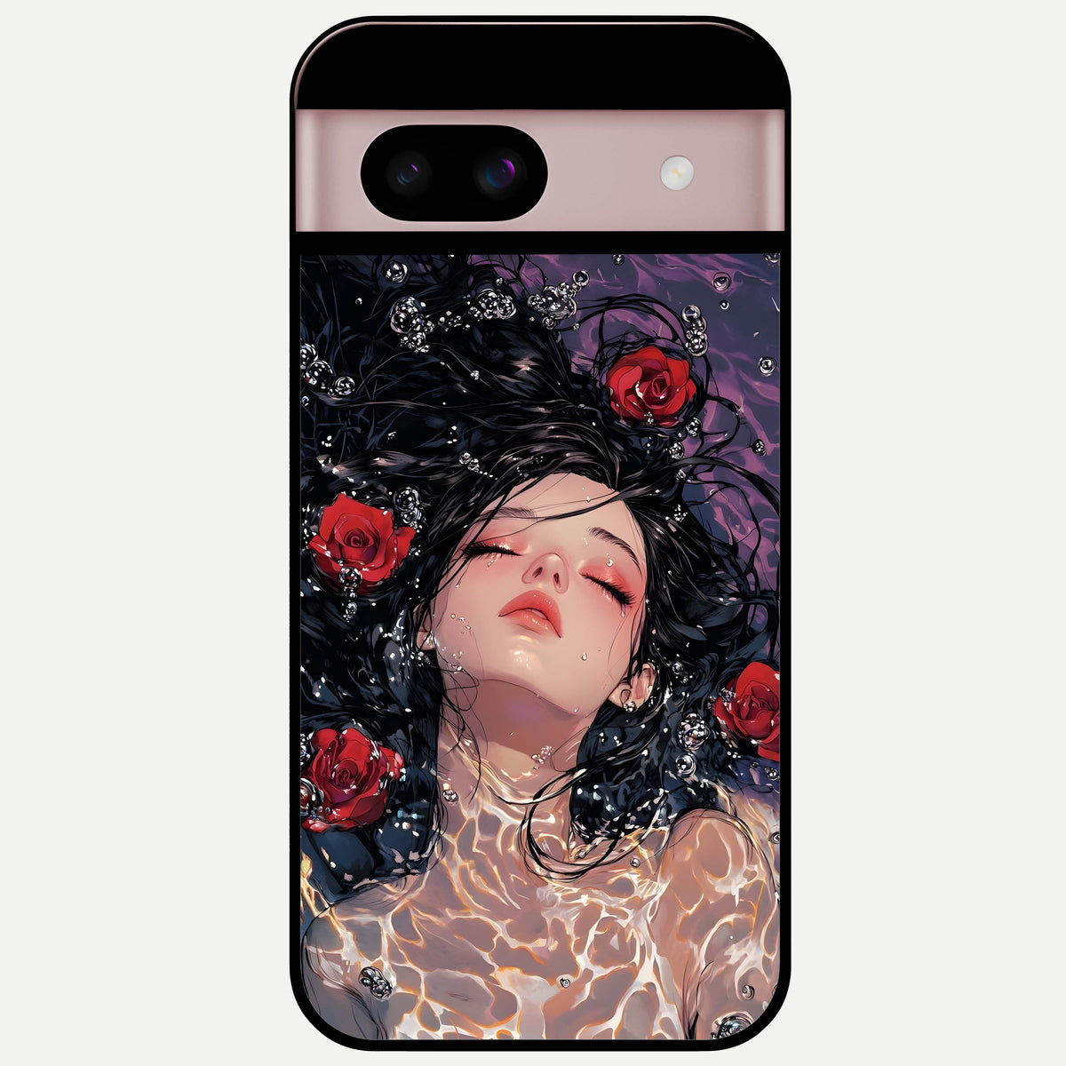  Crimson Rose Serenity Glass Case For Google Pixel 8 back cover – full design glossy printed glass finish