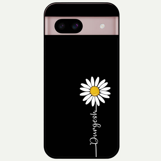 Custom Name White Flower Glass Case For Google Pixel 8 back cover – full design glossy printed glass finish