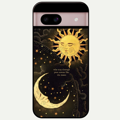  Golden Lunar Love Glass Case For Google Pixel 8 back cover – full design glossy printed glass finish