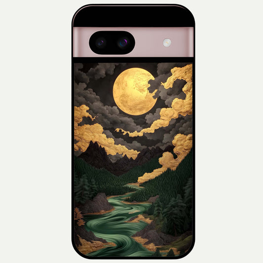  Golden River Moon Glass Case For Google Pixel 8 back cover – full design glossy printed glass finish