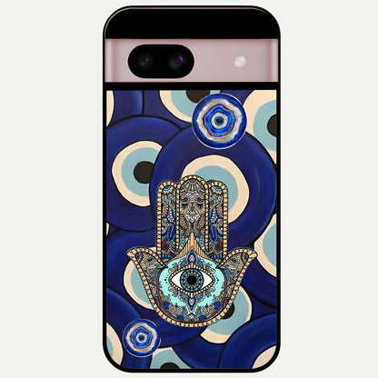  Hamsa Divine Guard Glass Case For Google Pixel 8 back cover – full design glossy printed glass finish