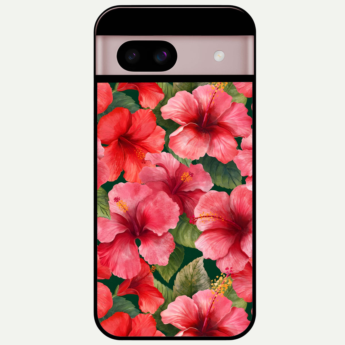  Hibiscus Pattern Glass Case For Google Pixel 8 back cover – full design glossy printed glass finish
