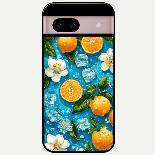  Ice Cube With Orange Glass Case For Google Pixel 8 back cover – full design glossy printed glass finish