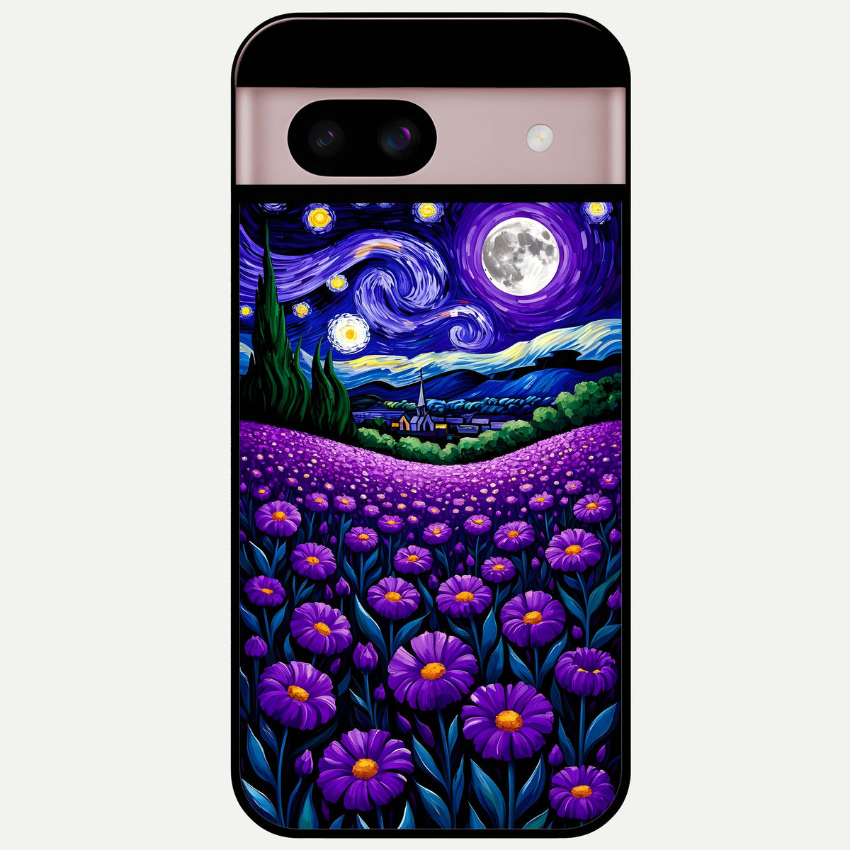  Lavender Moon Field Glass Case For Google Pixel 8 back cover – full design glossy printed glass finish