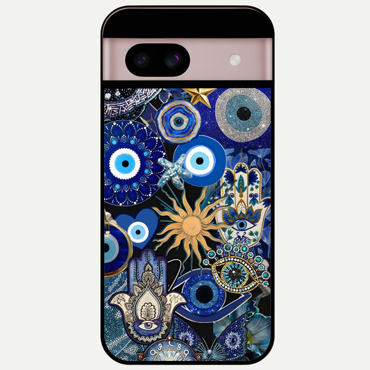  Mystic Blue Evil Eye Glass Case For Google Pixel 8 back cover – full design glossy printed glass finish
