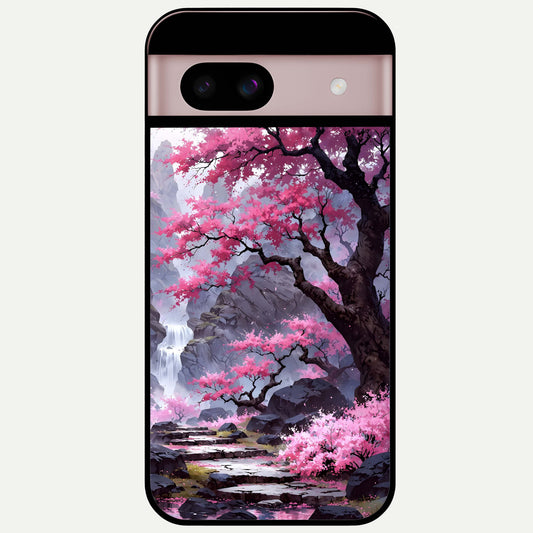  Pink Sunflower Glow Glass Case For Google Pixel 8 back cover – full design glossy printed glass finish