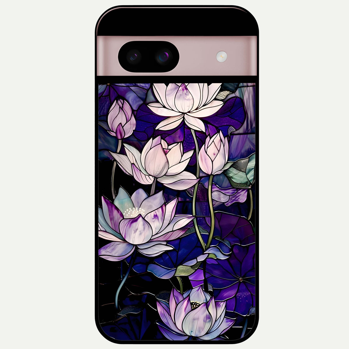  Purple Lotus Pattern Glass Case For Google Pixel 8 back cover – full design glossy printed glass finish