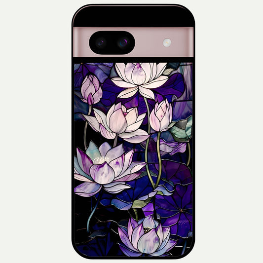  Purple Lotus Pattern Glass Case For Google Pixel 8 back cover – full design glossy printed glass finish