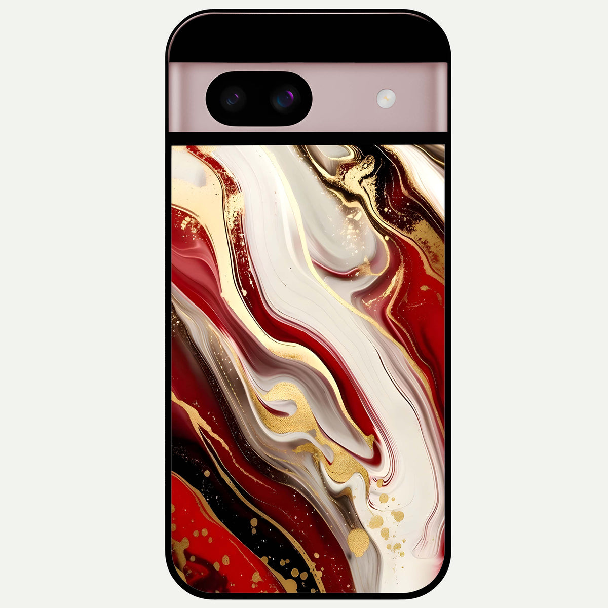  Red And White Marble Glass Case For Google Pixel 8 back cover – full design glossy printed glass finish