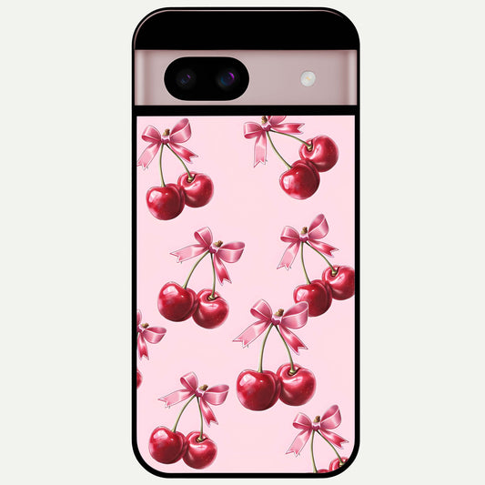  Red Cherries Pattern Glass Case For Google Pixel 8 back cover – full design glossy printed glass finish