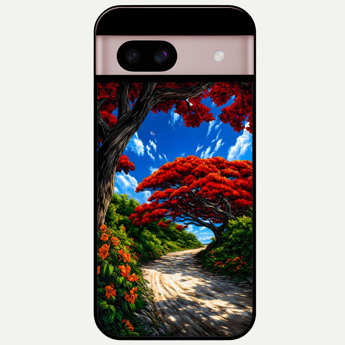  Red Trees Pathway Glass Case For Google Pixel 8 back cover – full design glossy printed glass finish